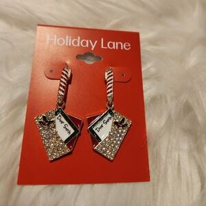 Holiday Lane Crystal Dear Santa Letter Earrings NWT